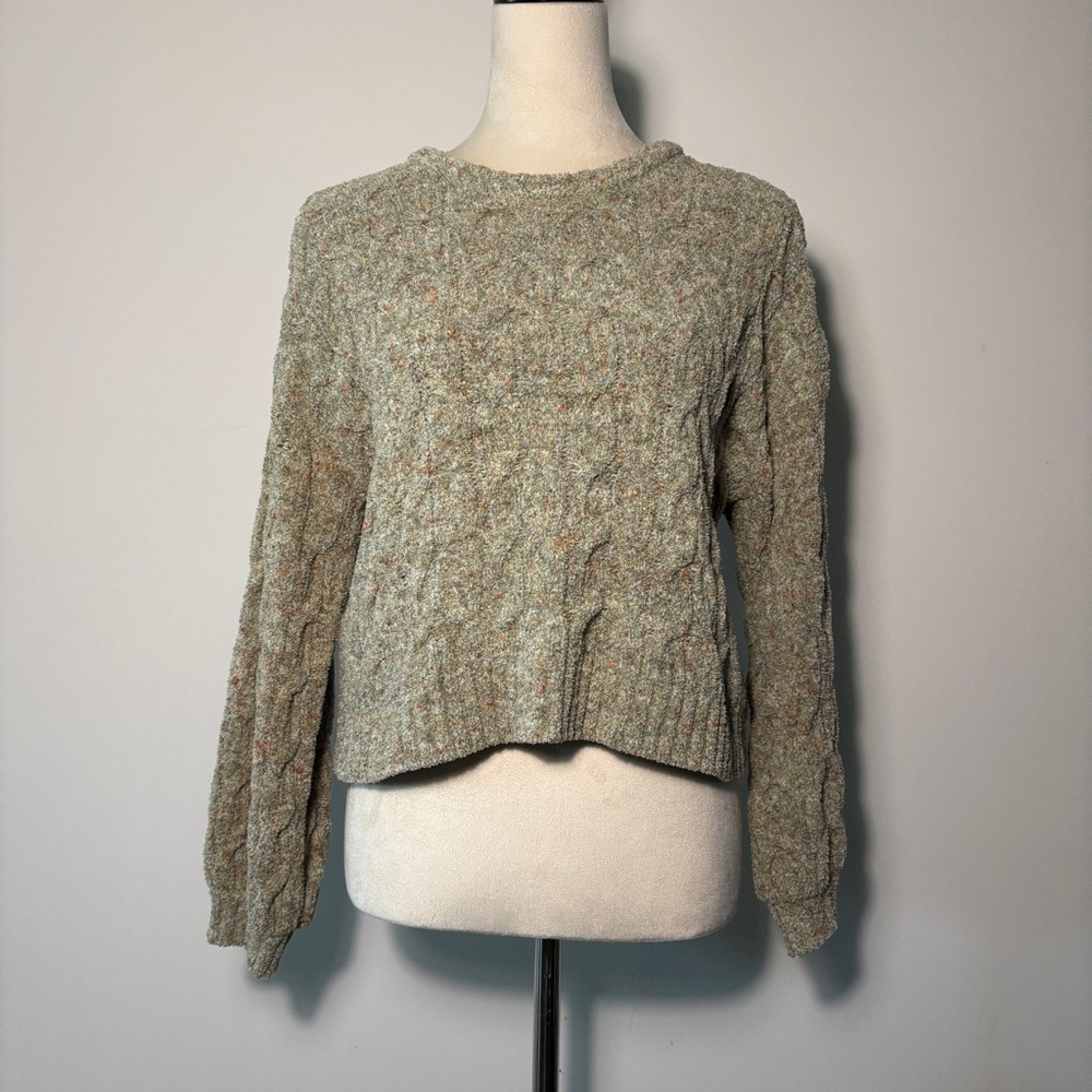 Jessica Simpson Green Cable Knit Crewneck Sweater